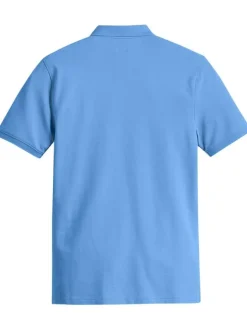 Polo en coton bleu en maille piquée avec une coupe slim et un col boutonné