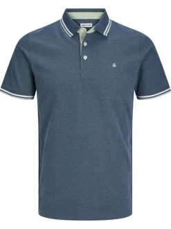 Polo en coton bleu en maille piquée à coupe droite avec liserés verts et blancs