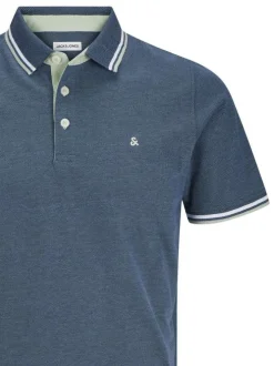 Polo en coton bleu en maille piquée à coupe droite avec liserés verts et blancs