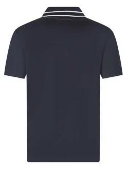 Polo en coton bleu foncé uni avec une coupe droite et un col boutonné