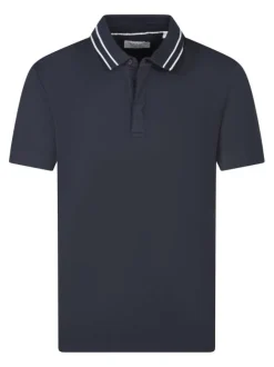 Polo en coton bleu foncé uni avec une coupe droite et un col boutonné