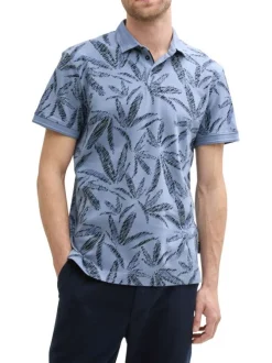 Polo en coton bleu gris à motif floral imprimé avec coupe regular