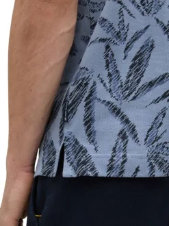 Polo en coton bleu gris à motif floral imprimé avec coupe regular