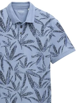 Polo en coton bleu gris à motif floral imprimé avec coupe regular