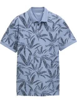 Polo en coton bleu gris à motif floral imprimé avec coupe regular