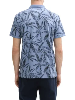 Polo en coton bleu gris à motif floral imprimé avec coupe regular