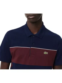 Polo en coton bleu marine et bordeaux à coupe droite avec logo et col boutonné