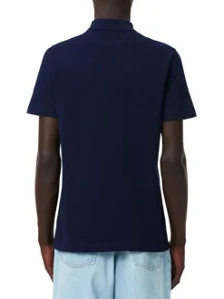 Polo en coton bleu marine et bordeaux à coupe droite avec logo et col boutonné