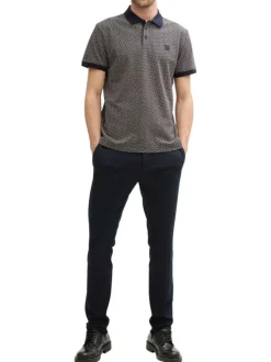 Polo en coton bleu marine à petits motifs avec une coupe regular fit et un patch
