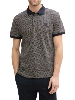 Polo en coton bleu marine à petits motifs avec une coupe regular fit et un patch