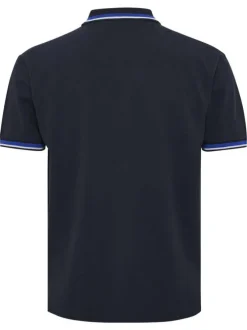 Polo en coton bleu marine uni à coupe droite avec des liserés sur les manches