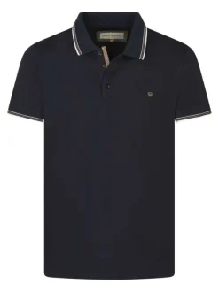 Polo en coton bleu marine uni à coupe regular fit avec des liserés aux revers