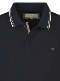 Polo en coton bleu marine uni à coupe regular fit avec des liserés aux revers