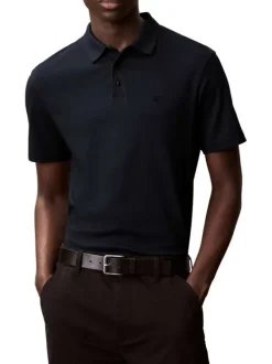 Polo en coton bleu marine uni à coupe regular fit avec le mini logo brodé
