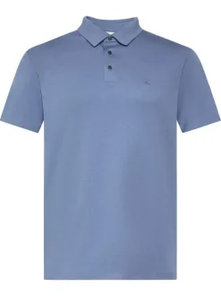 Polo en coton bleu uni avec une coupe droite et un col boutonné