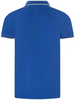 Polo en coton bleu uni avec une coupe droite et un col boutonné