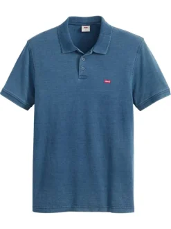 Polo en coton bleu uni avec une coupe droite et un col fermé par trois boutons