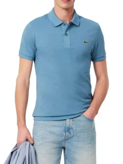 Polo en coton bleu uni avec une coupe droite et un col français