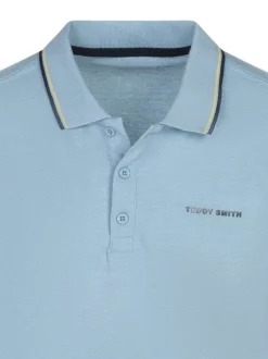 Polo en coton bleu uni avec une coupe droite liseré sur le col et les manches