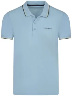 Polo en coton bleu uni avec une coupe droite liseré sur le col et les manches