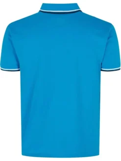 Polo en coton bleu uni à coupe droite un col boutonné et des manches courtes