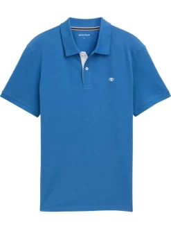 Polo en coton bleu uni à coupe regular fit avec un col à revers et le logo brodé