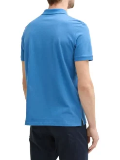 Polo en coton bleu uni à coupe regular fit avec un col à revers et le logo brodé
