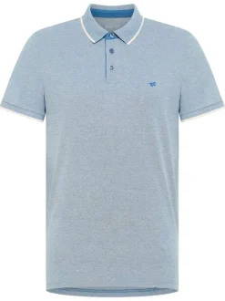 Polo en coton bleu uni pourvu d'un col boutonné et d'une coupe droite