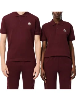 Polo en coton bordeaux en maille piquée à coupe droite avec logo blanc