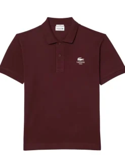Polo en coton bordeaux en maille piquée à coupe droite avec logo blanc