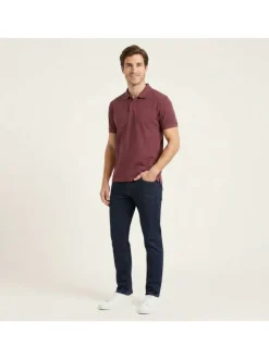Polo en coton bordeaux uni avec une coupe droite et un col boutonné
