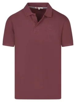 Polo en coton bordeaux uni avec une coupe droite et un col boutonné