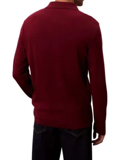 Polo en coton bordeaux uni coupe ajustée et un col à revers boutonné