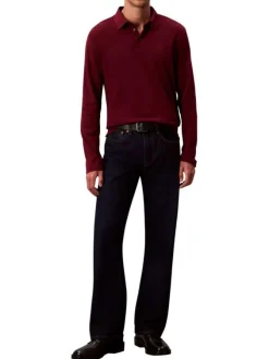 Polo en coton bordeaux uni coupe ajustée et un col à revers boutonné