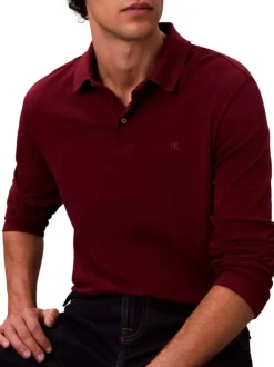 Polo en coton bordeaux uni coupe ajustée et un col à revers boutonné