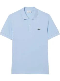 Polo en coton ciel uni avec une coupe droite et un col boutonné