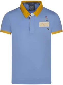 Polo en coton ciel uni avec une fermeture boutonnée et une coupe droite