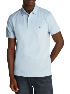 Polo en coton ciel uni à coupe droite, col polo et logo brodé sur la poitrine