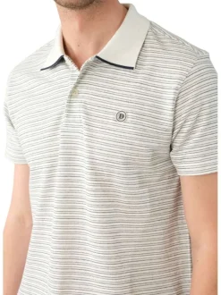 Polo en coton écru rayé avec un col boutonné et une coupe droite