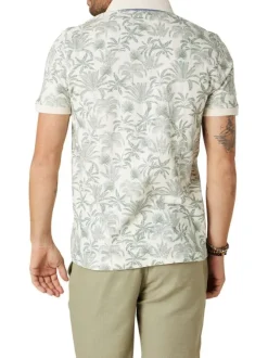 Polo en coton écru tropical pourvu d'une coupe droite et d'un col boutonné