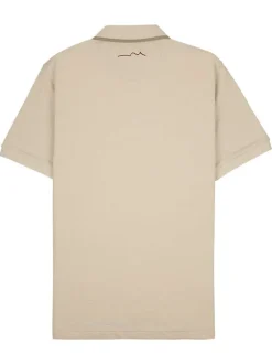 Polo en coton écru uni à coupe droite et à col v à revers avec des liserés
