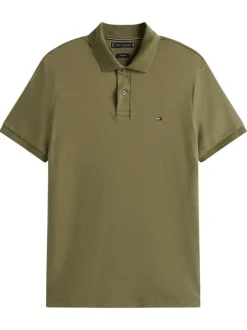 Polo en coton kaki avec un col boutonné et des manches courtes