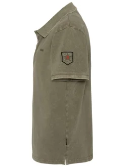 Polo en coton kaki pourvu d'une coupe droite et d'un col boutonné