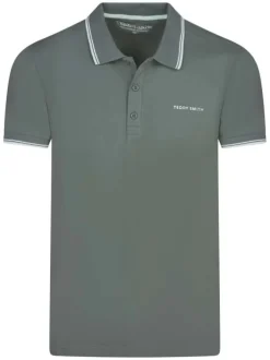 Polo en coton kaki uni avec une coupe droite et un col 3 boutons