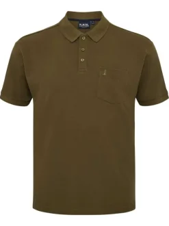 Polo en coton kaki uni avec une poche à la poitrine et une coupe droite