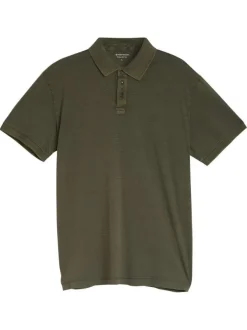 Polo en coton kaki uni pourvu d'un col boutonnée et de manches courtes