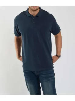 Polo en coton maille piquée marine avec une coupe droite et un col boutonné