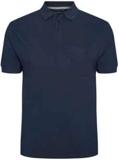Polo en coton maille piquée marine avec une coupe droite et un col boutonné
