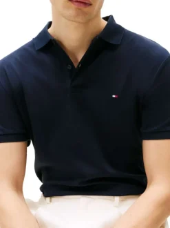 Polo en coton marine avec un col à rabats et des manches courtes