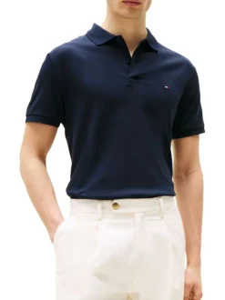 Polo en coton marine avec un col à rabats et des manches courtes